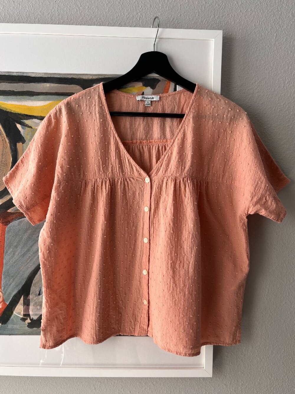 Madewell Rhyme Button-Front Top 100% Cotton Clipdot Antique Coral XS